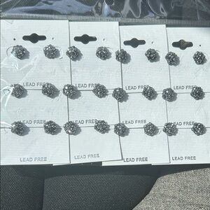 Crystal Cluster Stud Earrings - Silver Tone (12 Pairs)